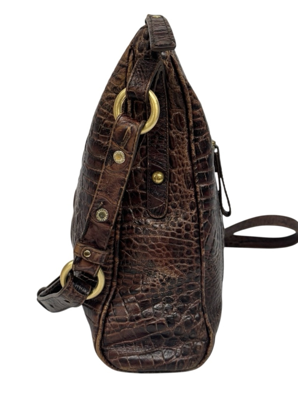 Brahmin Marley Crocodile-Embossed Brown Leather Crossbody Bag Purse 11" x 10" - Picture 7 of 16